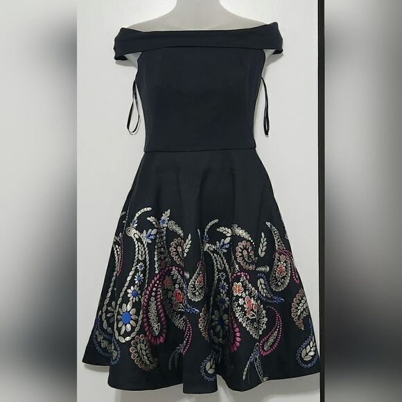 TED BAKER ADZE BARDOT METALLIC SKATER DRESSS size 1 USA XS - Picture 6 of 15